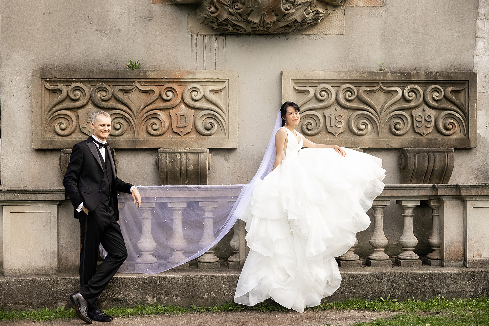 Romantic Guild Inn Estate wedding portraits with garden backdrop